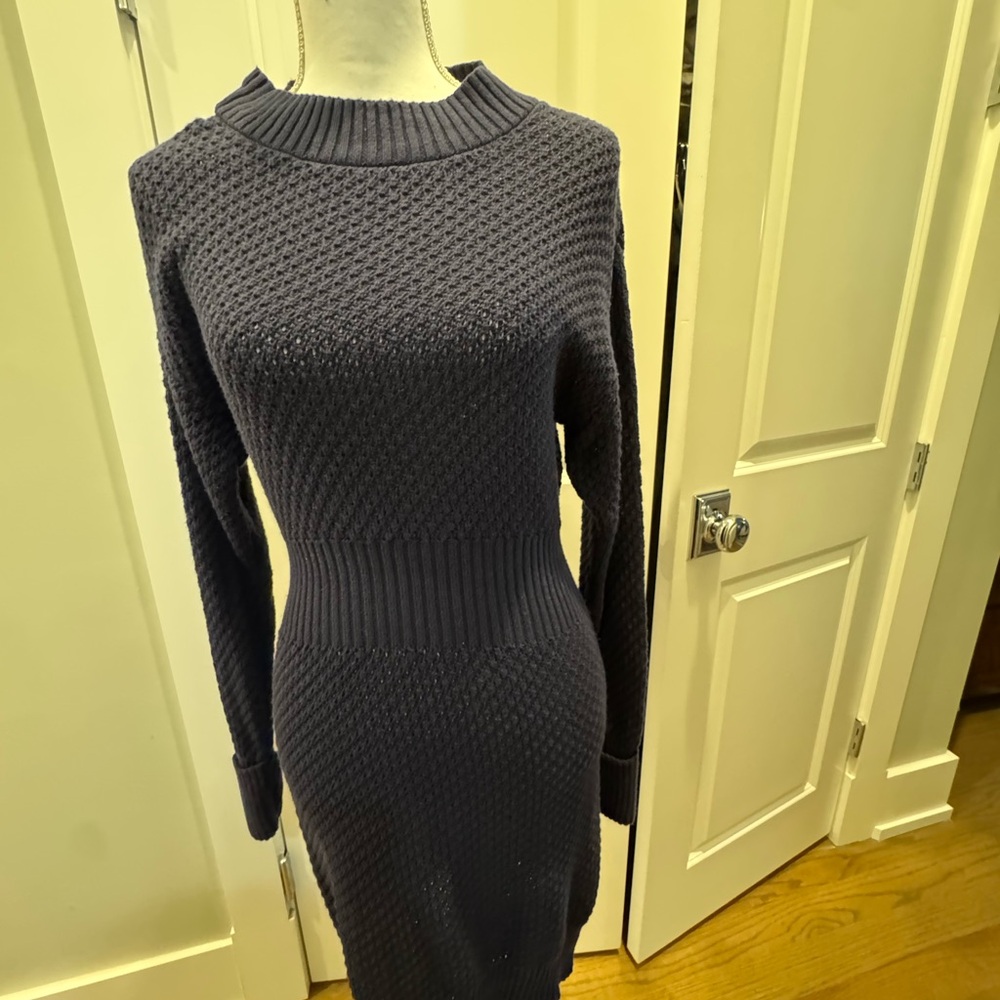 525 America Blue Ribbed Mock Neck Long Sleeve Dress